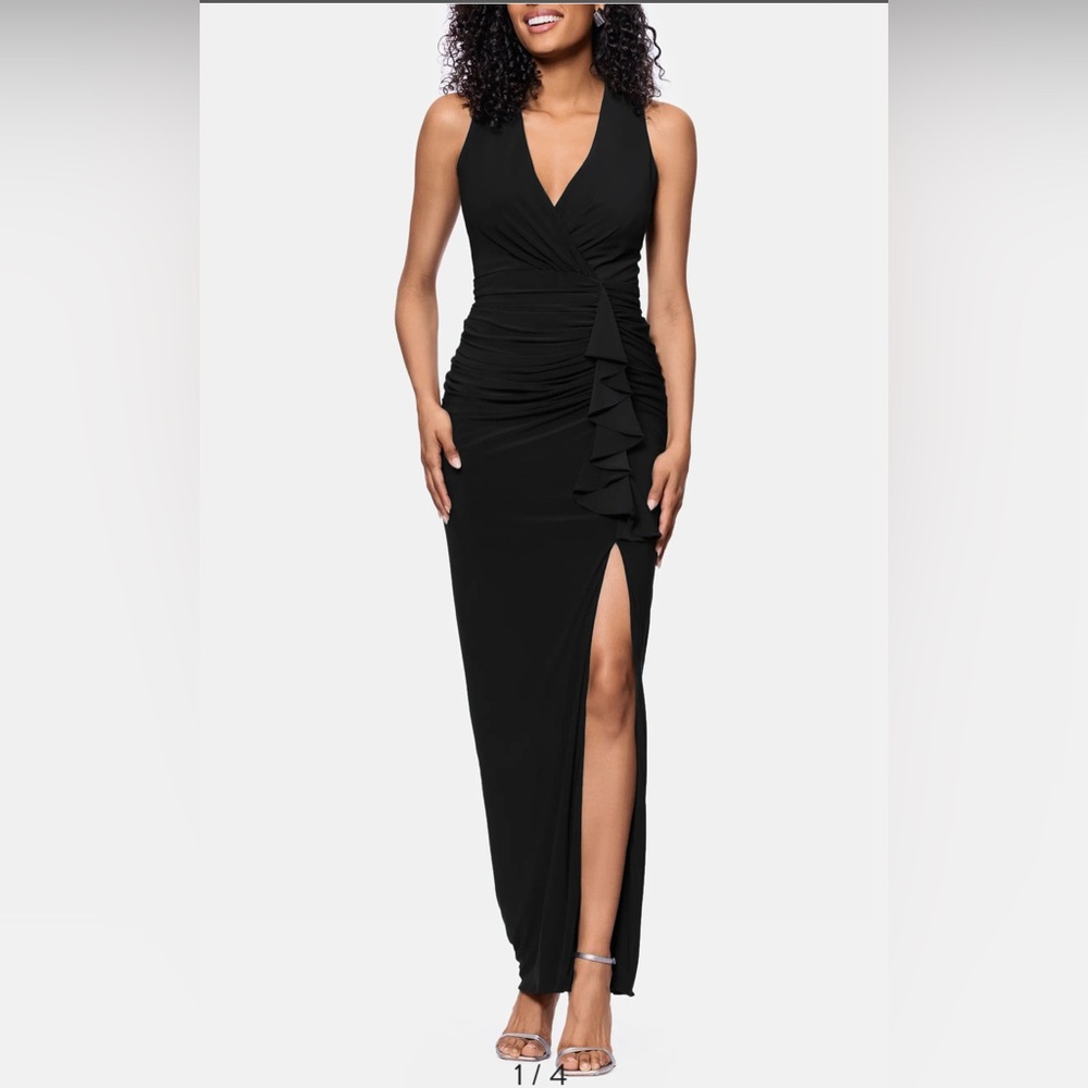 NEW Betsy & Adam Black Ruched Maxi Dress, 14W Black